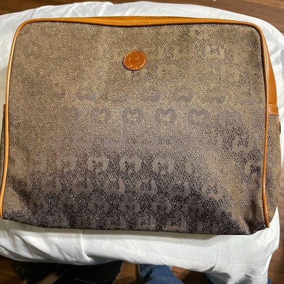 Vintage 70s Designer Logo MILA SCHON Monogram Clutch BAG - Picture 1 of 8